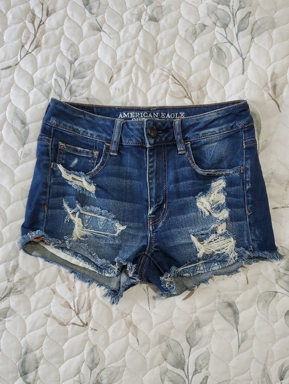 American Eagle Distressed High-Rise Shortie Denim Shorts